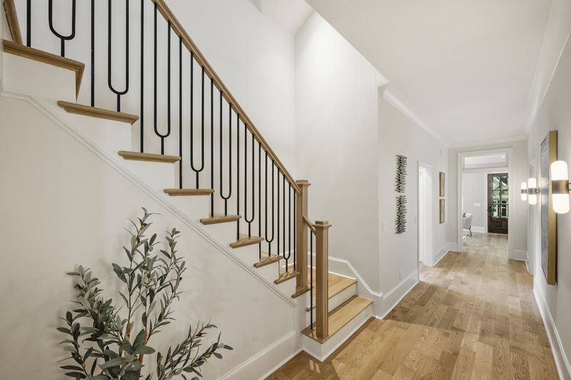 Foyer staircase with white oak treads